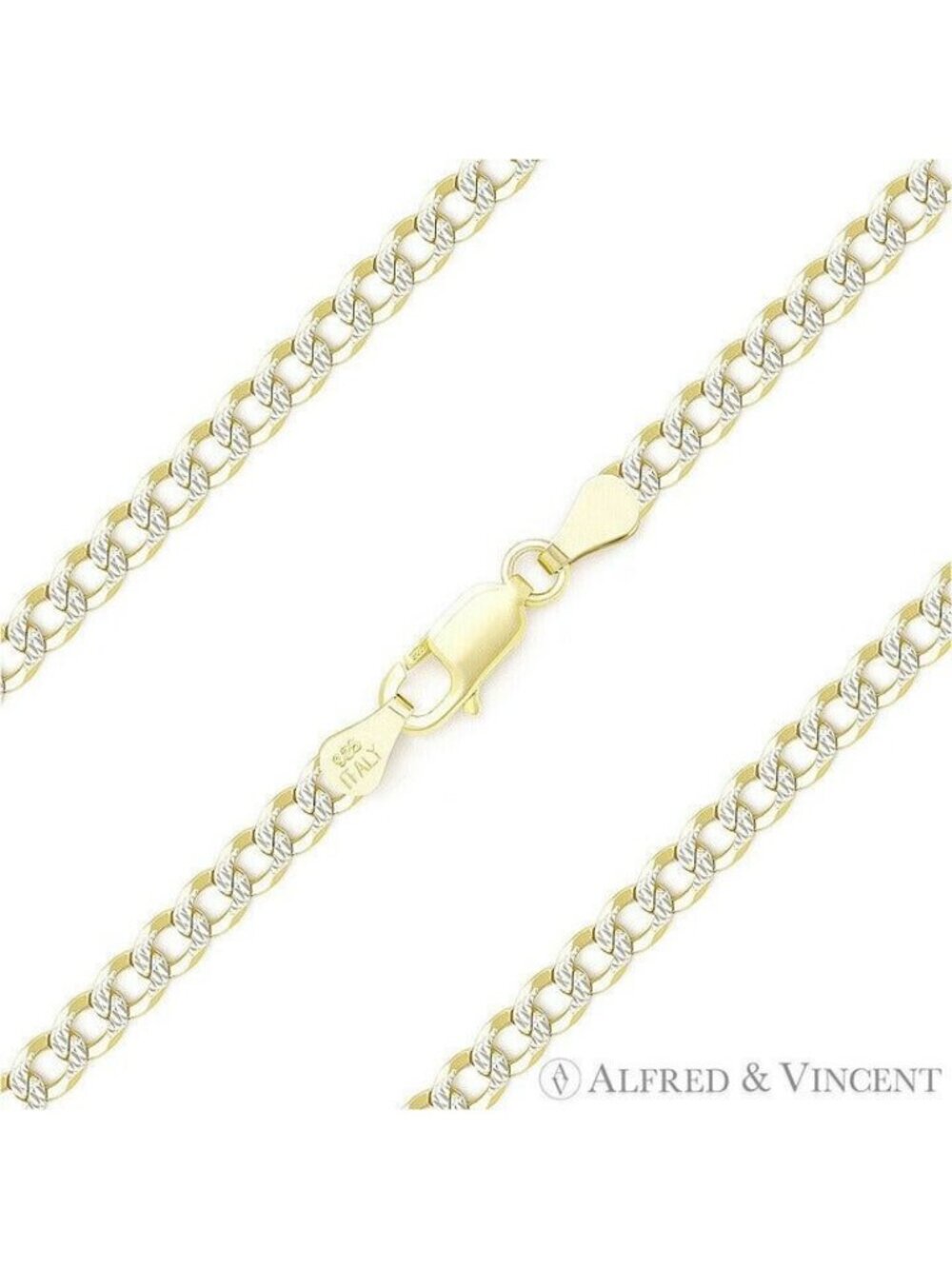 2.7mm Cuban Link D-Cut Chain Bracelet in .925 Sterling Silver w/ 14k Y-Gold - 9"